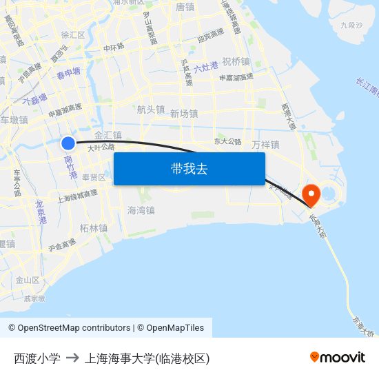 西渡小学 to 上海海事大学(临港校区) map