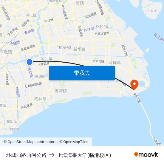 环城西路西闸公路 to 上海海事大学(临港校区) map