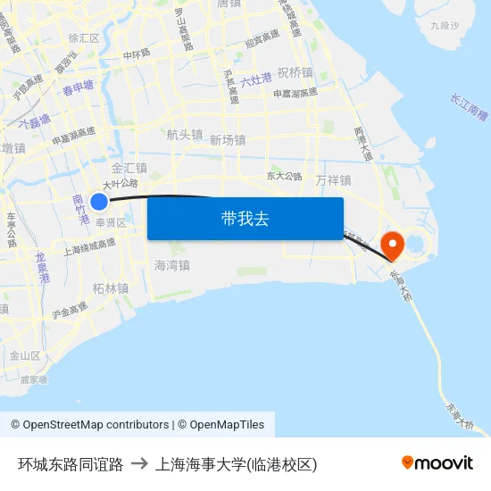 环城东路同谊路 to 上海海事大学(临港校区) map