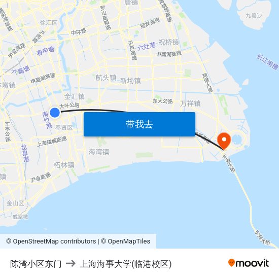 陈湾小区东门 to 上海海事大学(临港校区) map