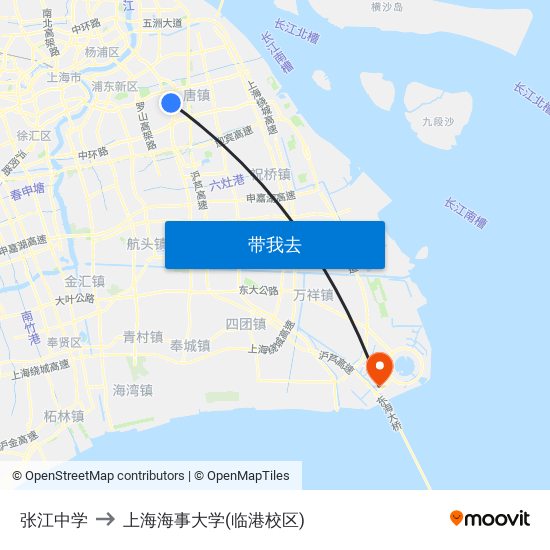 张江中学 to 上海海事大学(临港校区) map