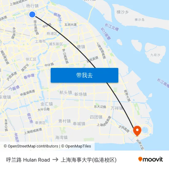 呼兰路 Hulan Road to 上海海事大学(临港校区) map