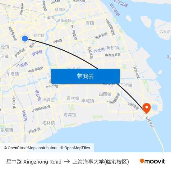 星中路 Xingzhong Road to 上海海事大学(临港校区) map