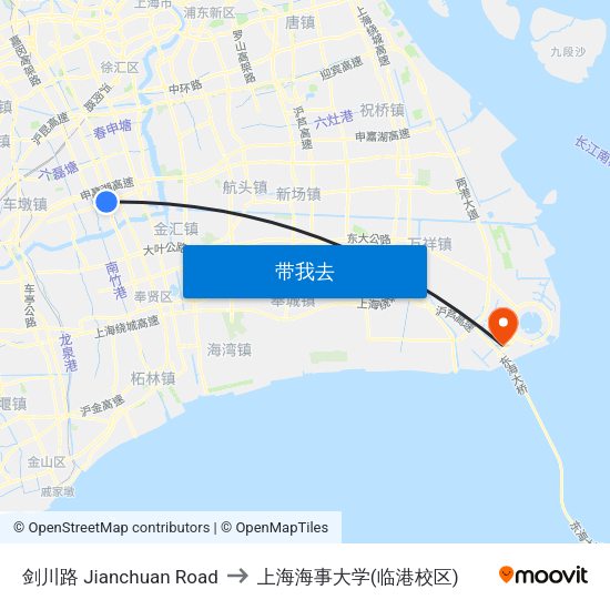 剑川路 Jianchuan Road to 上海海事大学(临港校区) map