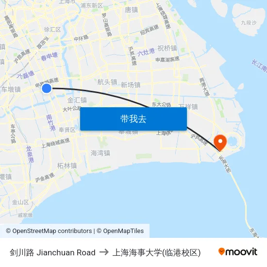 剑川路 Jianchuan Road to 上海海事大学(临港校区) map