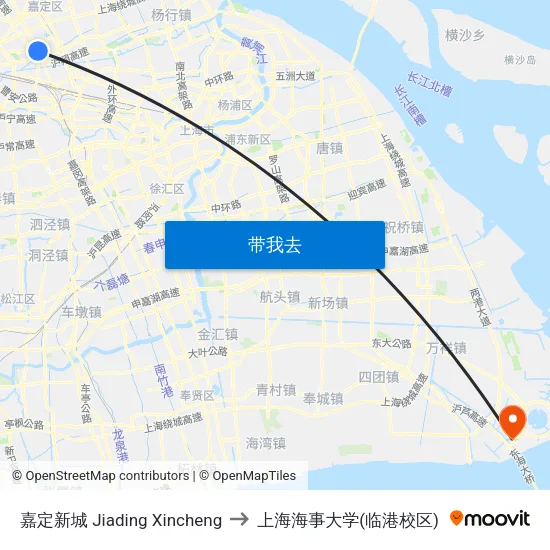 嘉定新城 Jiading Xincheng to 上海海事大学(临港校区) map