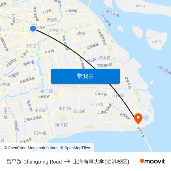 昌平路 Changping Road to 上海海事大学(临港校区) map