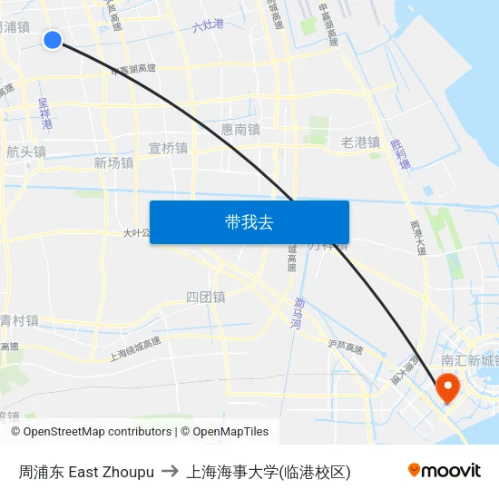 周浦东 East Zhoupu to 上海海事大学(临港校区) map