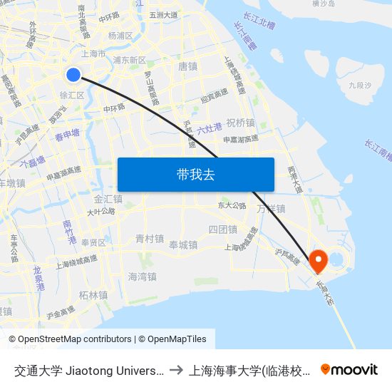 交通大学 Jiaotong University to 上海海事大学(临港校区) map