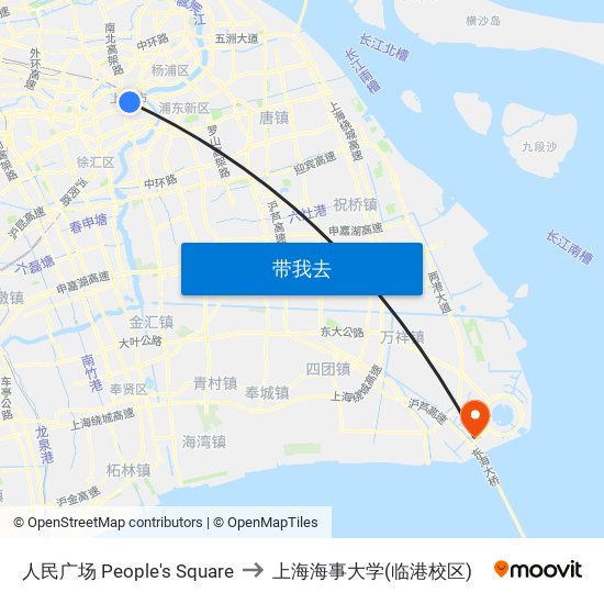 人民广场 People's Square to 上海海事大学(临港校区) map