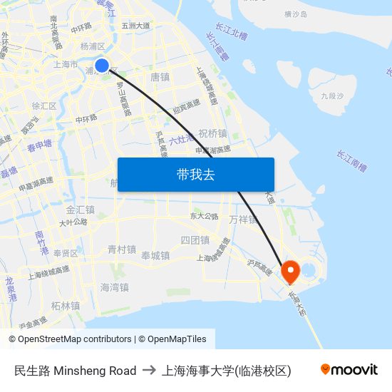 民生路 Minsheng Road to 上海海事大学(临港校区) map