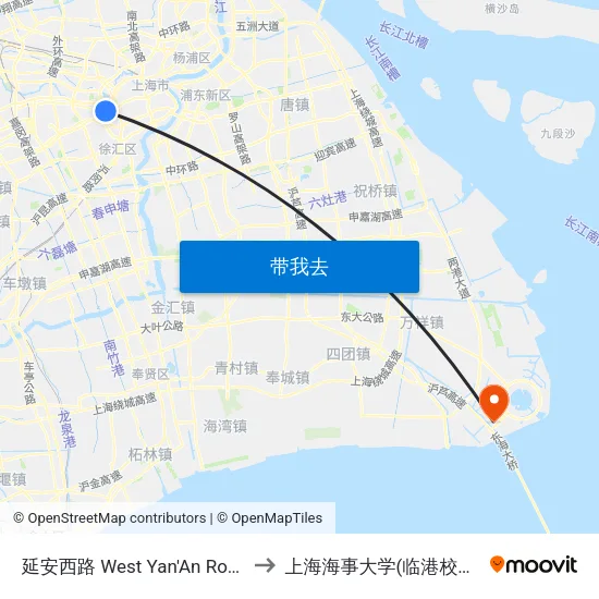 延安西路 West Yan'An Road to 上海海事大学(临港校区) map