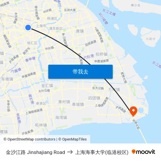 金沙江路 Jinshajiang Road to 上海海事大学(临港校区) map