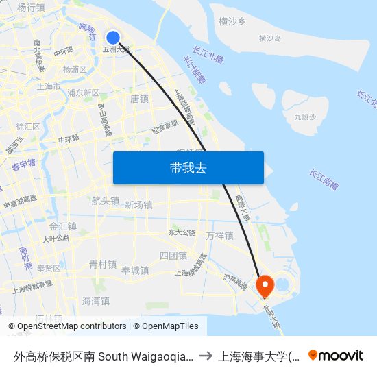 外高桥保税区南 South Waigaoqiao Free Trade Zone to 上海海事大学(临港校区) map