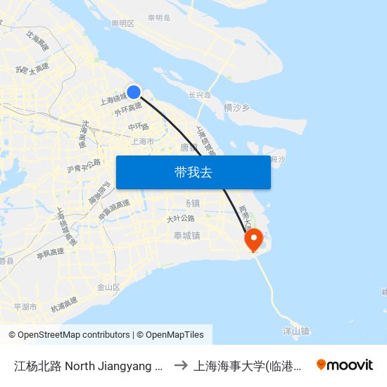 江杨北路 North Jiangyang Road to 上海海事大学(临港校区) map