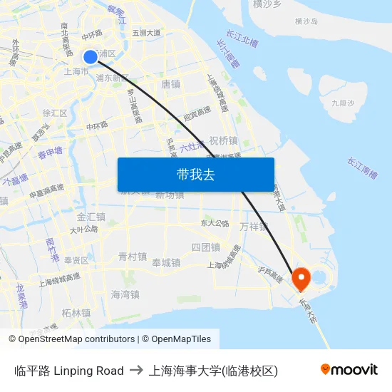 临平路 Linping Road to 上海海事大学(临港校区) map