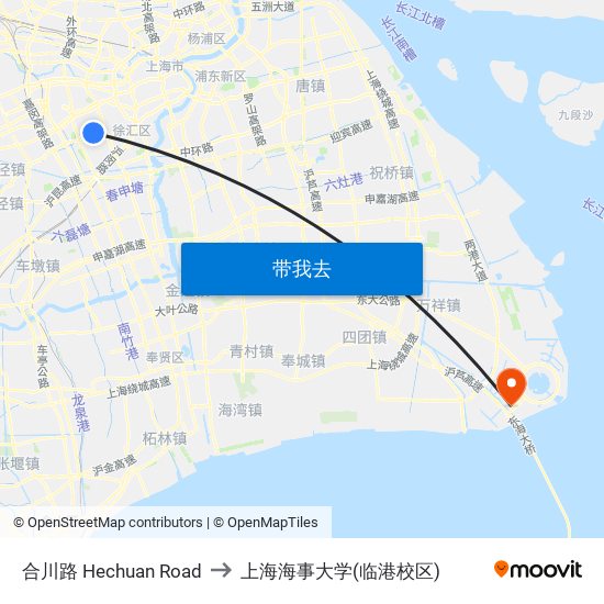 合川路 Hechuan Road to 上海海事大学(临港校区) map