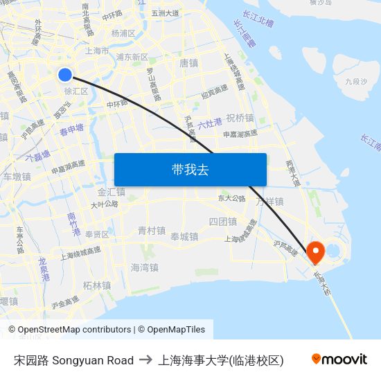 宋园路 Songyuan Road to 上海海事大学(临港校区) map