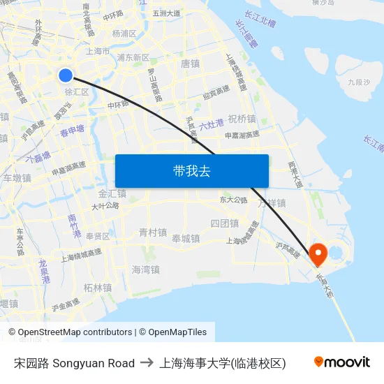 宋园路 Songyuan Road to 上海海事大学(临港校区) map