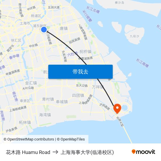 花木路 Huamu Road to 上海海事大学(临港校区) map