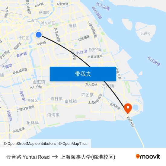 云台路 Yuntai Road to 上海海事大学(临港校区) map