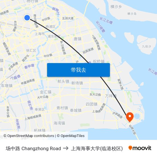 场中路 Changzhong Road to 上海海事大学(临港校区) map