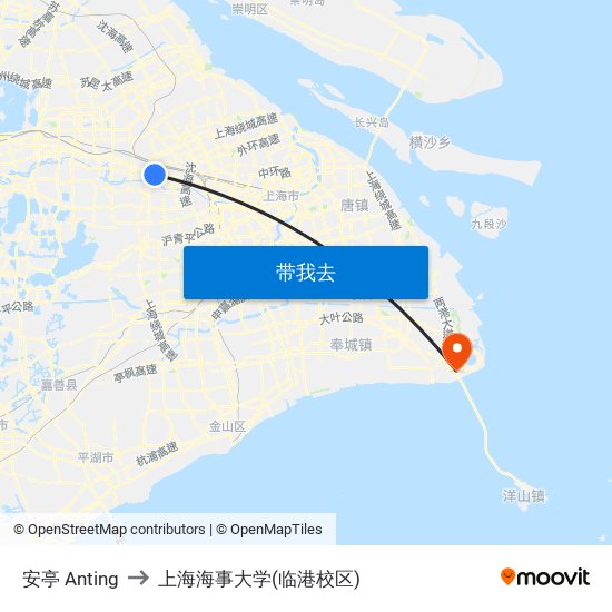 安亭 Anting to 上海海事大学(临港校区) map