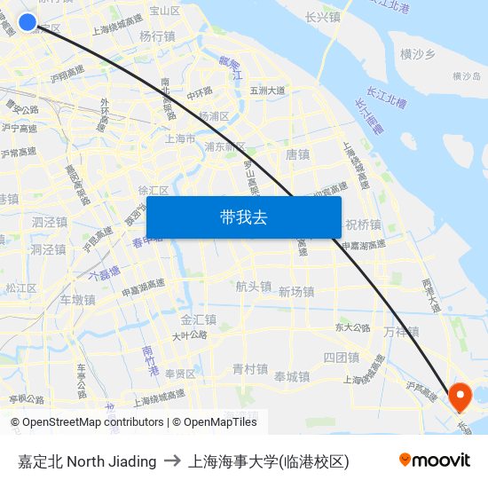 嘉定北 North Jiading to 上海海事大学(临港校区) map