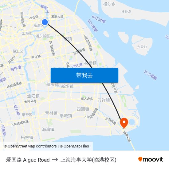 爱国路 Aiguo Road to 上海海事大学(临港校区) map