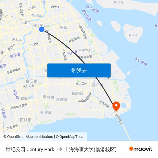 世纪公园 Century Park to 上海海事大学(临港校区) map