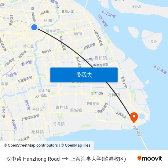 汉中路 Hanzhong Road to 上海海事大学(临港校区) map