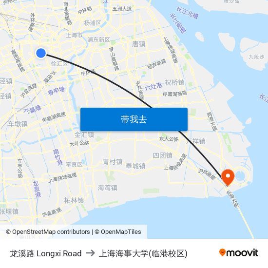 龙溪路 Longxi Road to 上海海事大学(临港校区) map