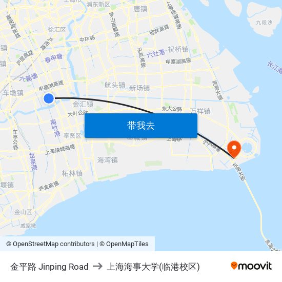 金平路 Jinping Road to 上海海事大学(临港校区) map