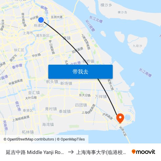 延吉中路 Middle Yanji Road to 上海海事大学(临港校区) map