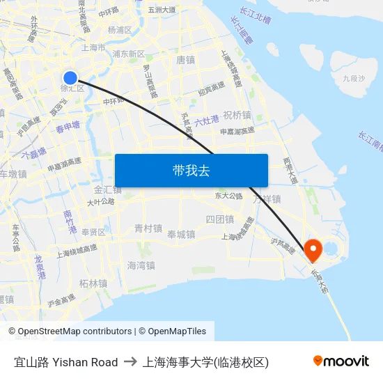 宜山路 Yishan Road to 上海海事大学(临港校区) map