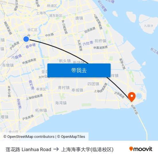 莲花路 Lianhua Road to 上海海事大学(临港校区) map