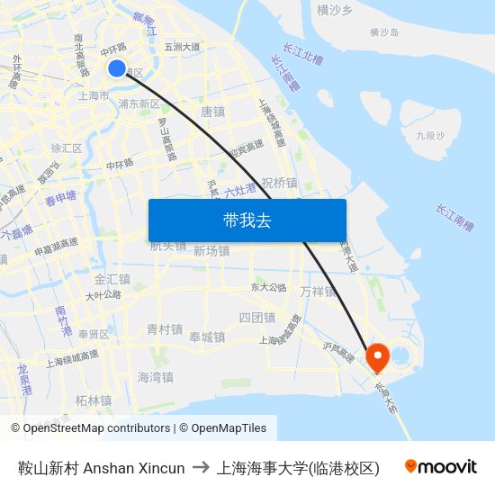 鞍山新村 Anshan Xincun to 上海海事大学(临港校区) map