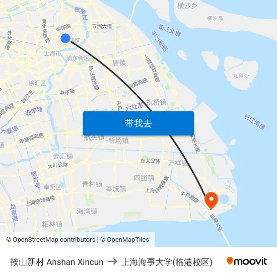 鞍山新村 Anshan Xincun to 上海海事大学(临港校区) map