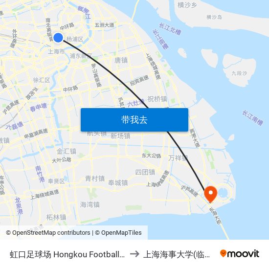 虹口足球场 Hongkou Football Stadium to 上海海事大学(临港校区) map