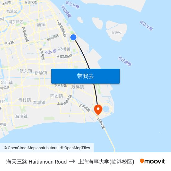 海天三路 Haitiansan Road to 上海海事大学(临港校区) map