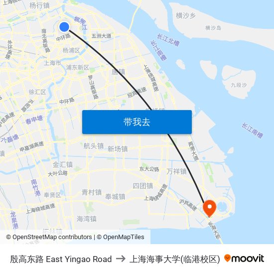 殷高东路 East Yingao Road to 上海海事大学(临港校区) map