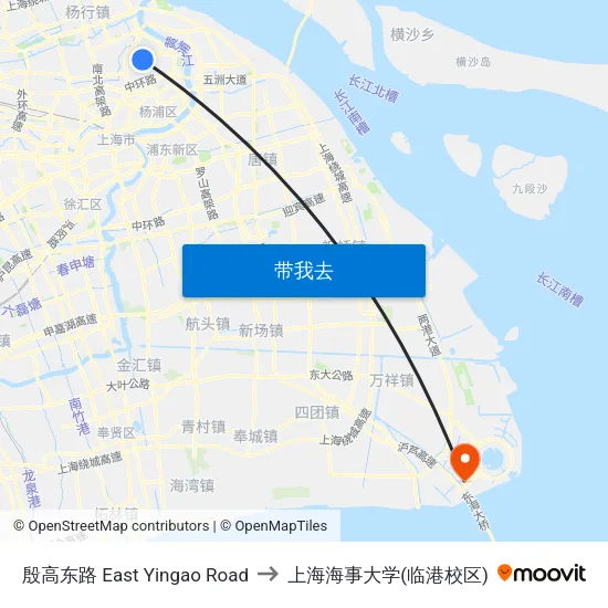殷高东路 East Yingao Road to 上海海事大学(临港校区) map