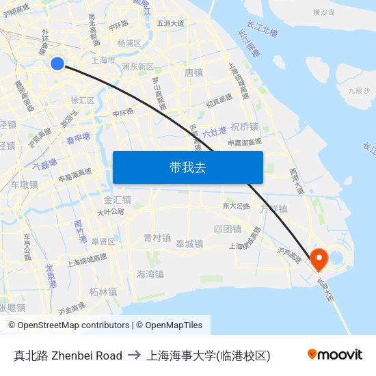 真北路 Zhenbei Road to 上海海事大学(临港校区) map