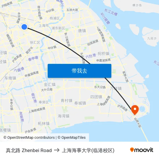 真北路 Zhenbei Road to 上海海事大学(临港校区) map