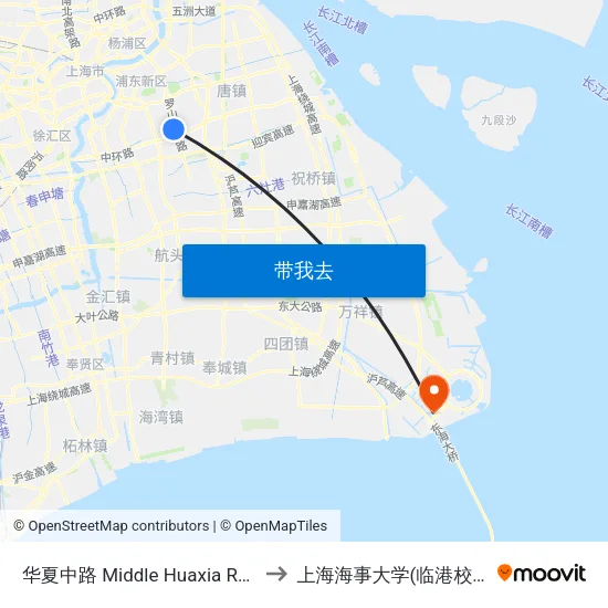 华夏中路 Middle Huaxia Road to 上海海事大学(临港校区) map