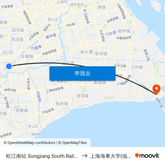 松江南站 Songjiang South Railway Station to 上海海事大学(临港校区) map