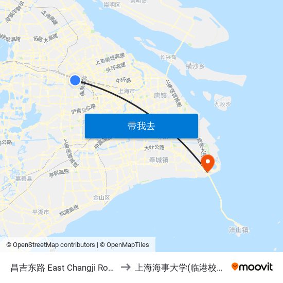 昌吉东路 East Changji Road to 上海海事大学(临港校区) map