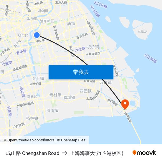 成山路 Chengshan Road to 上海海事大学(临港校区) map