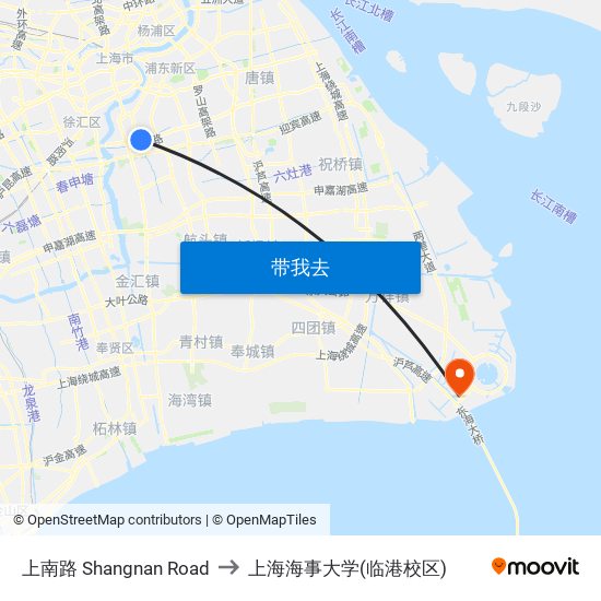 上南路 Shangnan Road to 上海海事大学(临港校区) map