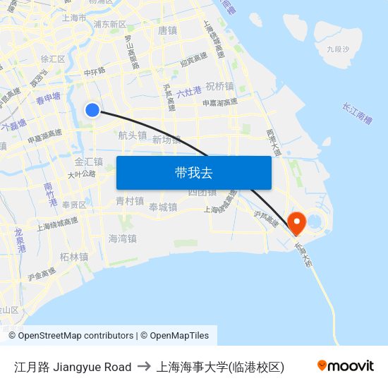 江月路 Jiangyue Road to 上海海事大学(临港校区) map